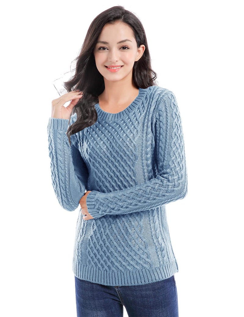 v28 Women Crew Neck Korea Knit Stretchable Elasticity Long Sleeve Sweater Jumper (M, Babyblue) - Image 5